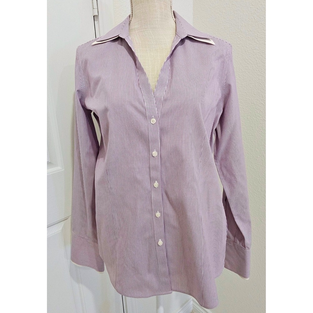 Brooks Brothers Fitted Pinstripe Shirt Purple White Double Collar Cuffs Size 10